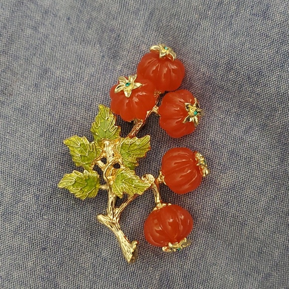 Pumpkin patch brooch berries persimmon pin Beautiful beads enamel vintage style - Picture 13 of 14